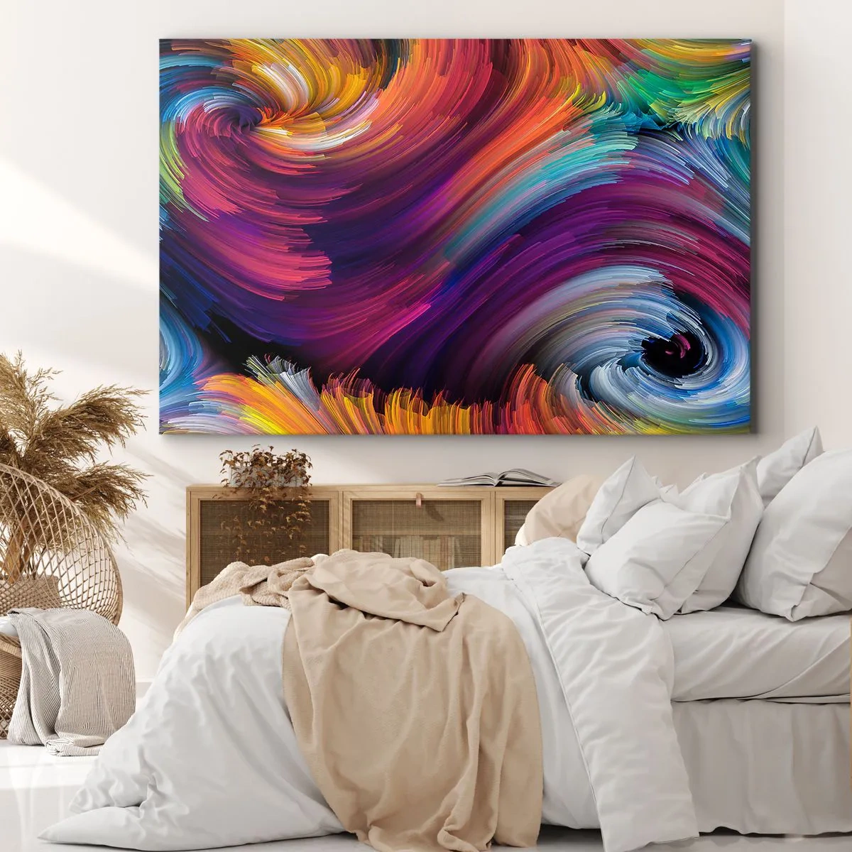Tablou pe pânză Canvas - Vârtejuri abstracte în culori vibrante - 70x50cm - Începutul unei lumi noi - Decorațiune modernă pentru perete pentru living și dormitor ARTTOR
