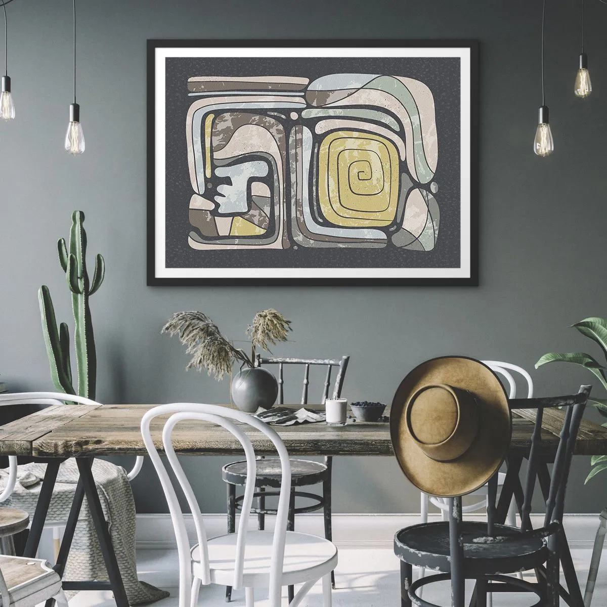 Poster în ramă neagră - Abstracție în spirit precolumbian - 100x70 cm