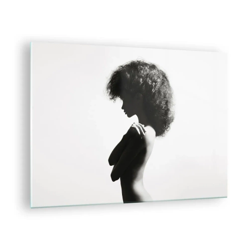 Tablou pe sticlă - Nud feminin în lumină contrastantă alb-negru - 70x50cm - Ca o floare pe o tulpină subțire - Decorațiune modernă pentru perete pentru living și dormitor ARTTOR