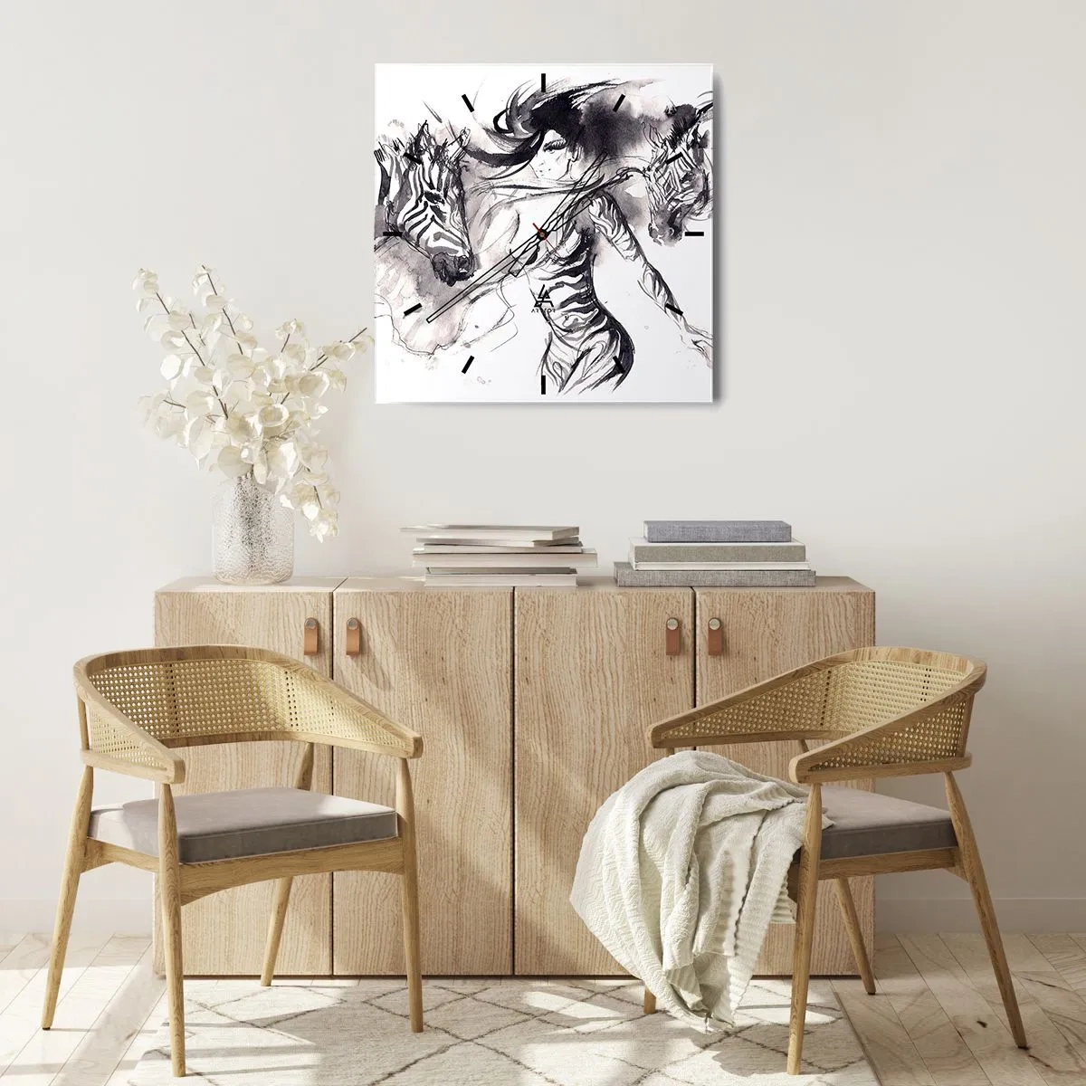 Ceas de perete - Ceas pe sticlă - Dansând cu zebrele - 30x30 cm