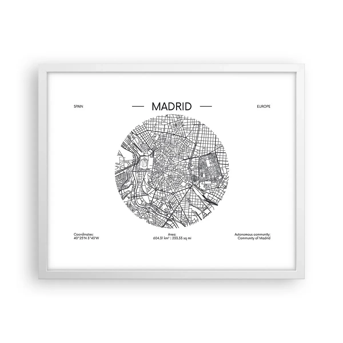 Poster în ramă albă - Anatomia Madridului - 50x40 cm