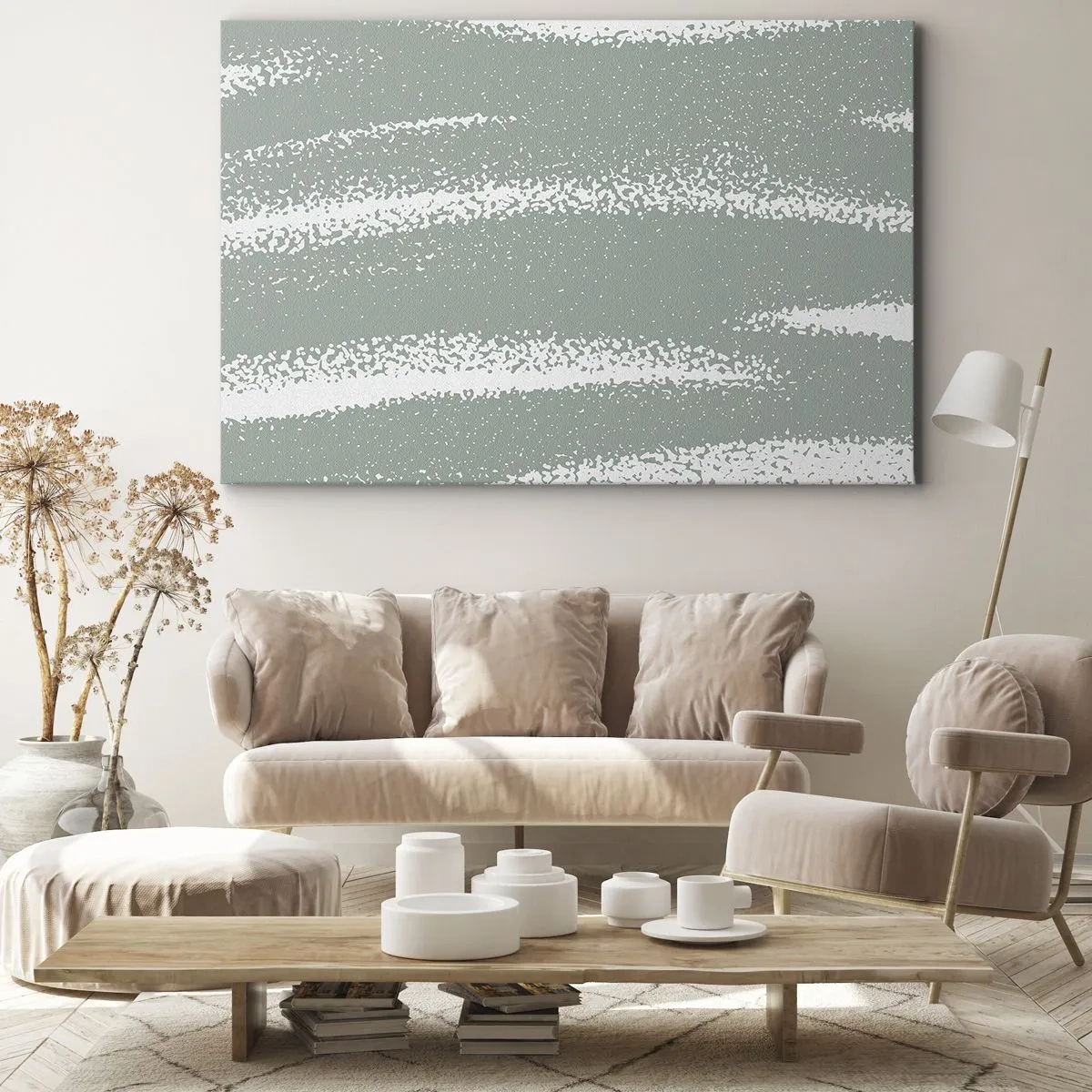Tablou pe pânză Canvas - Valuri de iarnă în nuanțe de mentă și alb - 70x50cm - Abstracție în stil de iarnă - Decorațiune modernă pentru perete pentru living și dormitor ARTTOR