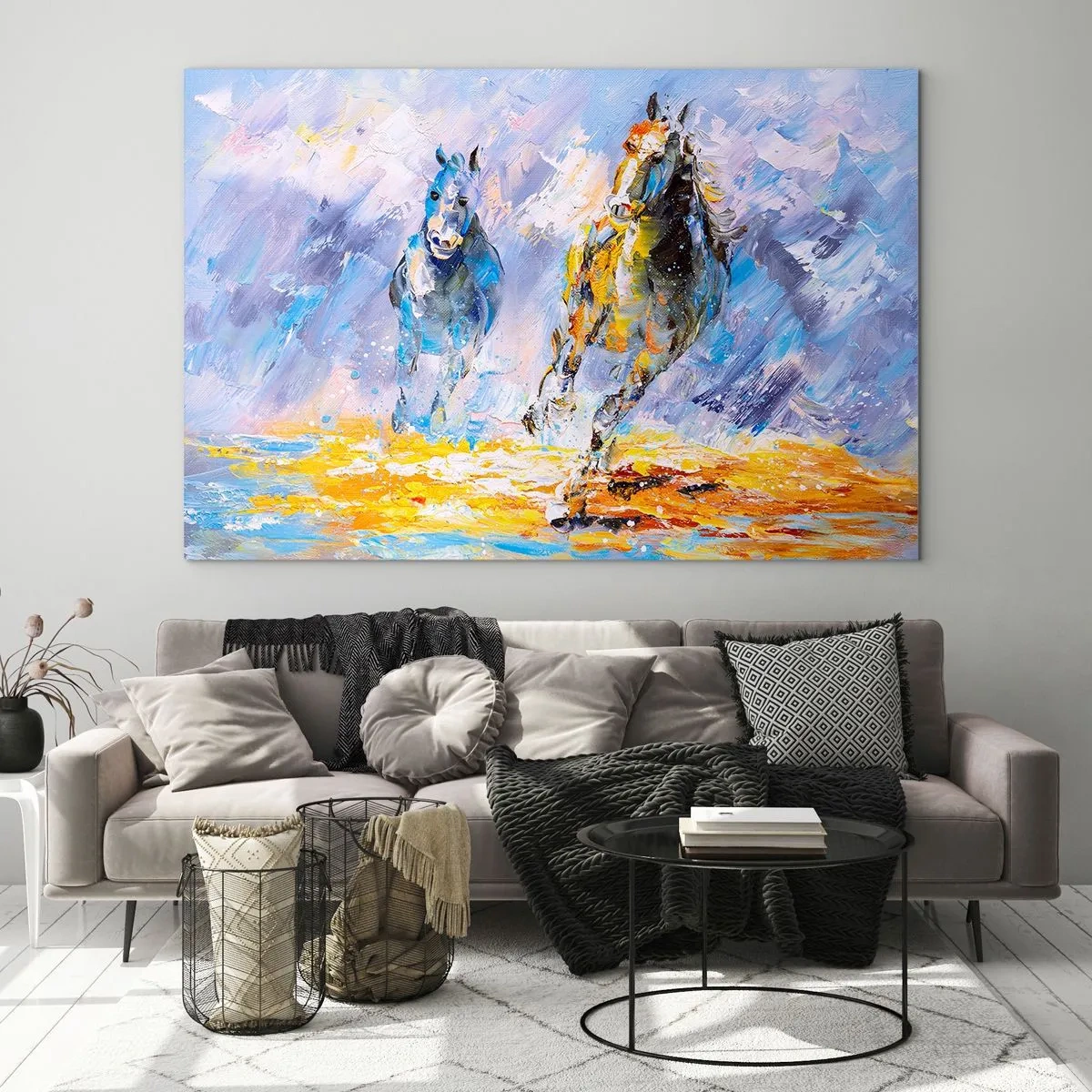 Tablou pe sticlă - Galopând prin strălucire - 100x70 cm