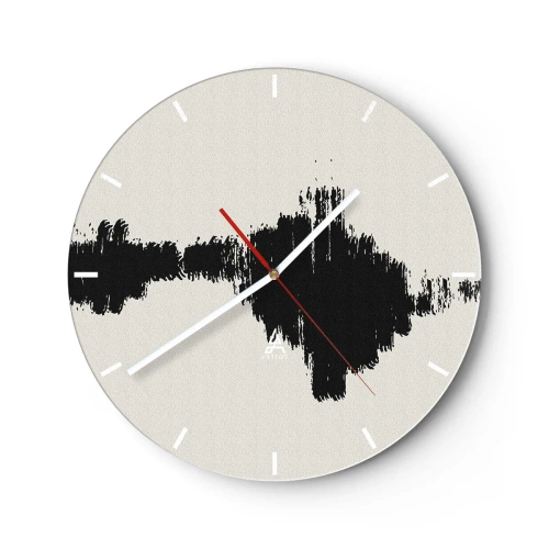 Ceas de perete - Ceas pe sticlă - Tușă de pensulă neagră pe un fundal deschis într-un stil abstract - 30x30cm - Vibrațiile imaginației - Decorațiune modernă pentru perete pentru living, bucătărie și dormitor ARTTOR