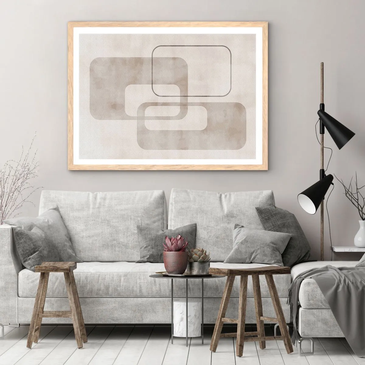 Poster în ramă de stejar deschis - Fuga geometrică - 50x40 cm