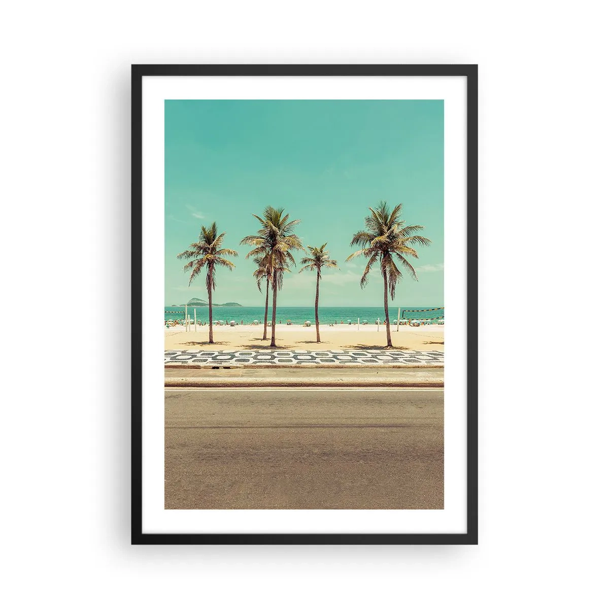 Poster în ramă neagră - O plajă cu palmieri și cer albastru - 50x70cm - La paza plajei - Decorațiune modernă pentru perete pentru living și dormitor ARTTOR
