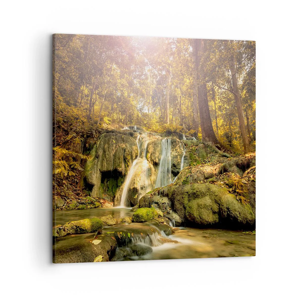Tablou pe pânză - Cascada de pădure în verde - 50x50 cm