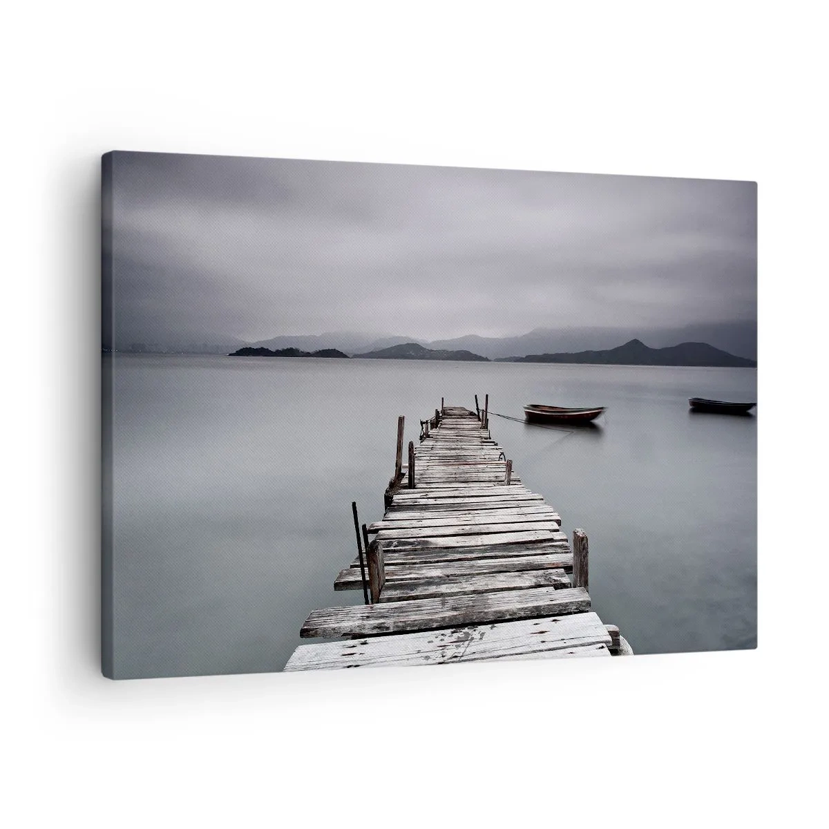 Tablou pe pânză Canvas - Un pod de lemn care duce la suprafața calmă a lacului - 70x50cm - Poți pleca mâine - Decorațiune modernă pentru perete pentru living și dormitor ARTTOR