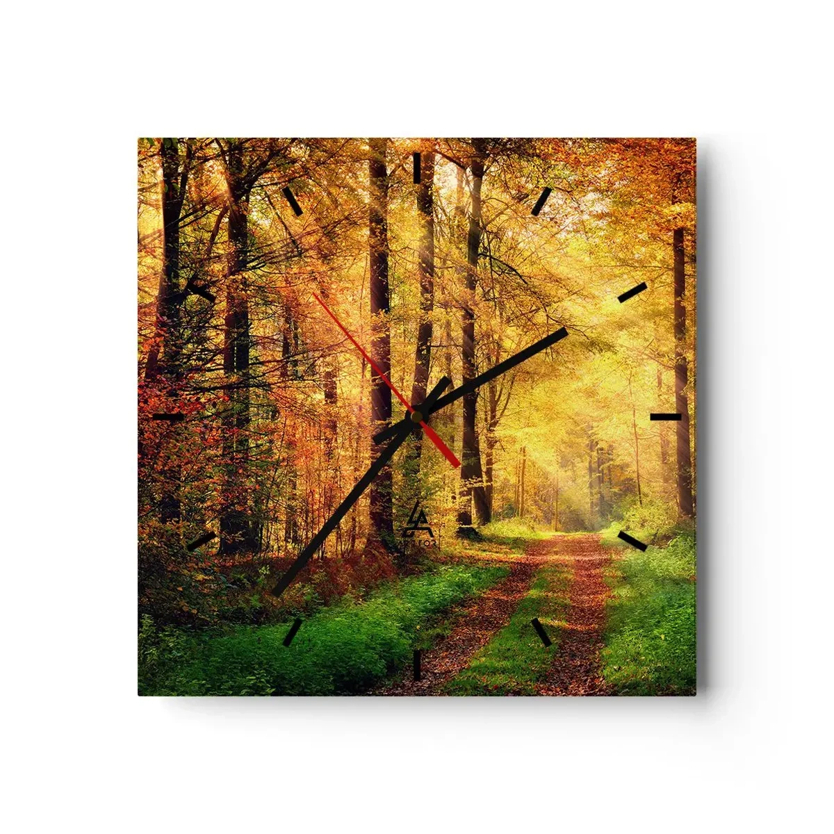 Ceas de perete - Ceas pe sticlă - Tăcere de aur de pădure - 40x40 cm