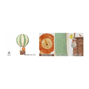 Mostră tapet Premium Sand - Călătoriile lui Leon - Balon, Leu, Pentru copii - 100x30 cm
