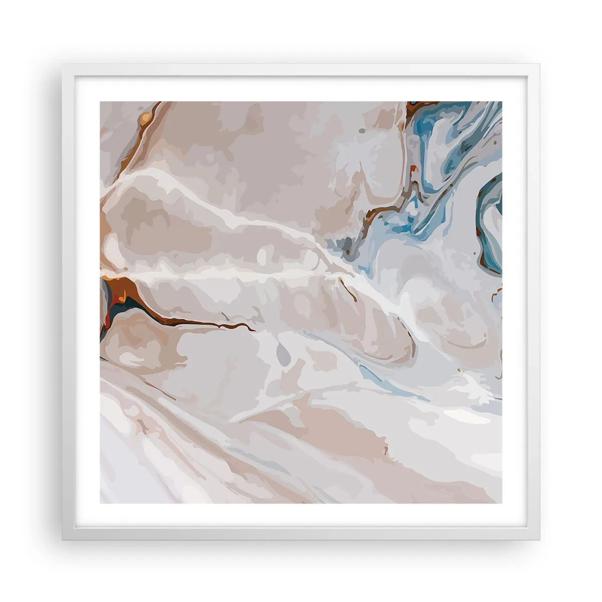 Poster în ramă albă - Meandre albastre sub alb - 60x60 cm