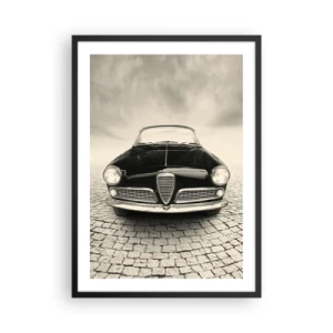 Poster în ramă neagră - Partea din față a unei mașini clasice pe o stradă pietruită - 50x70cm - Și cum să nu mă iubești? - Decorațiune modernă pentru perete pentru living și dormitor ARTTOR