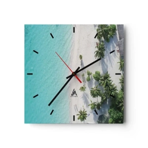 Ceas de perete - Ceas pe sticlă - Vacanță în paradis - 30x30 cm