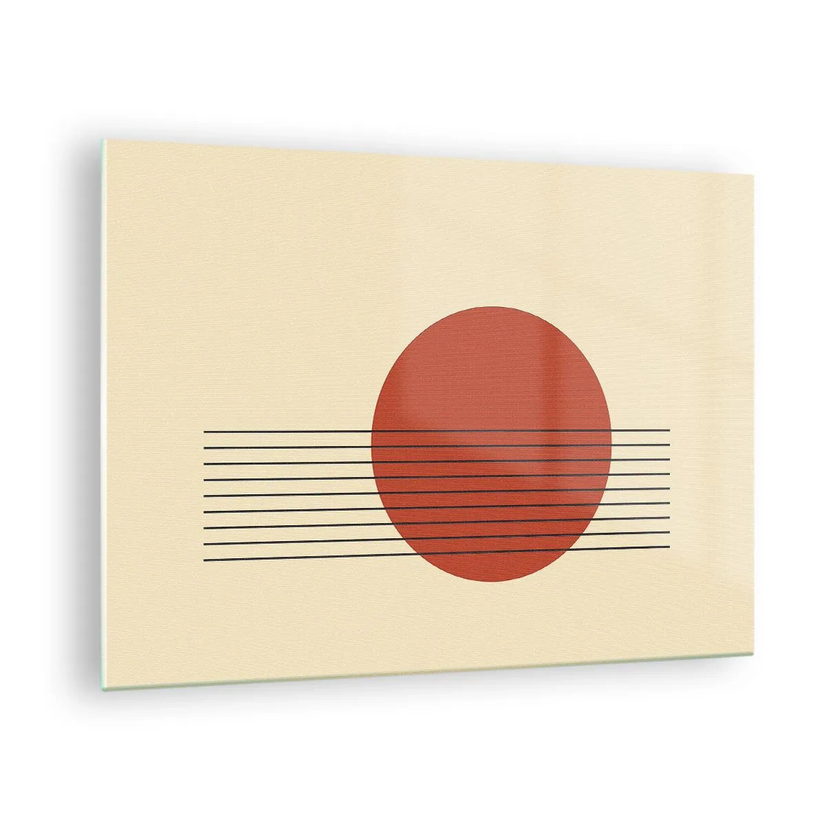 Tablou pe sticlă - Grafică minimalistă cu cerc roșu și linii - 70x50cm - În continuare - Decorațiune modernă pentru perete pentru living și dormitor ARTTOR