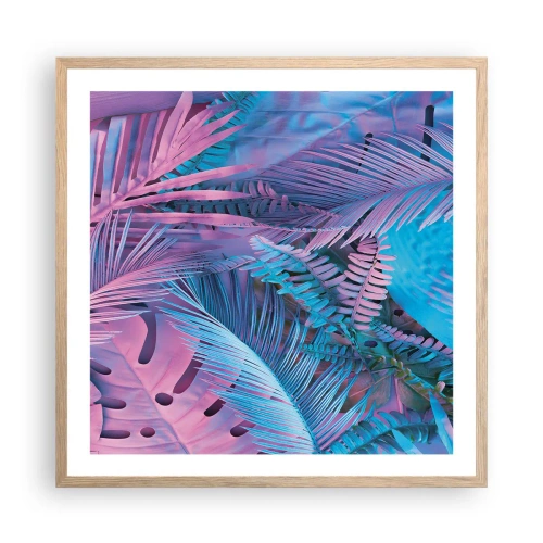 Poster în ramă de stejar deschis - Palmieri în alb și albastru - 60x60 cm
