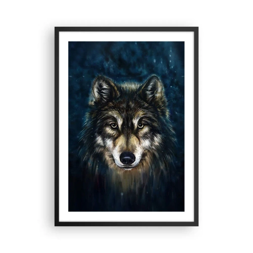 Poster în ramă neagră - Portretul unui lup într-un ton artistic, întunecat - 50x70cm - Alfa? Și omega - Decorațiune modernă pentru perete pentru living și dormitor ARTTOR