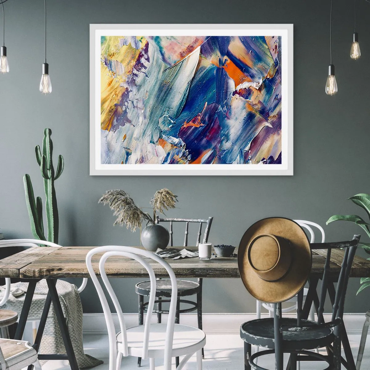 Poster în ramă albă - Confuzie de culori - 50x40 cm