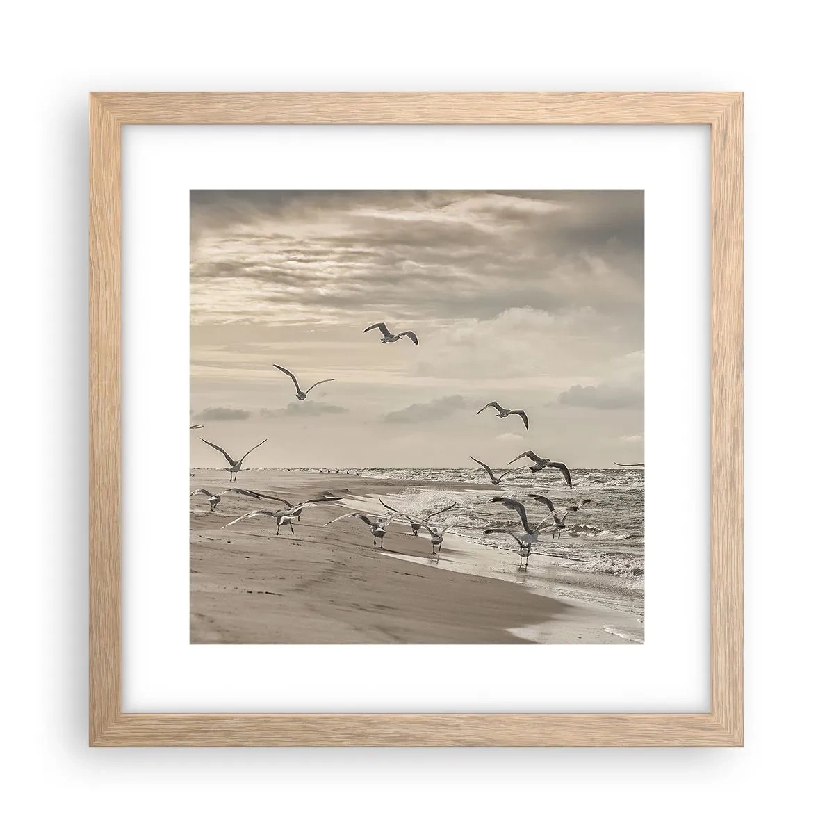 Poster în ramă de stejar deschis - Marea zumzăie, păsările cântă - 30x30 cm