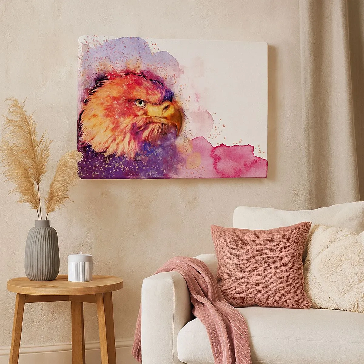 Tablou pe pânză Canvas - Portretul unui vultur în culori artistice de acuarelă - 70x50cm - Nu vrei să știi la ce mă gândesc - Decorațiune modernă pentru perete pentru living și dormitor ARTTOR
