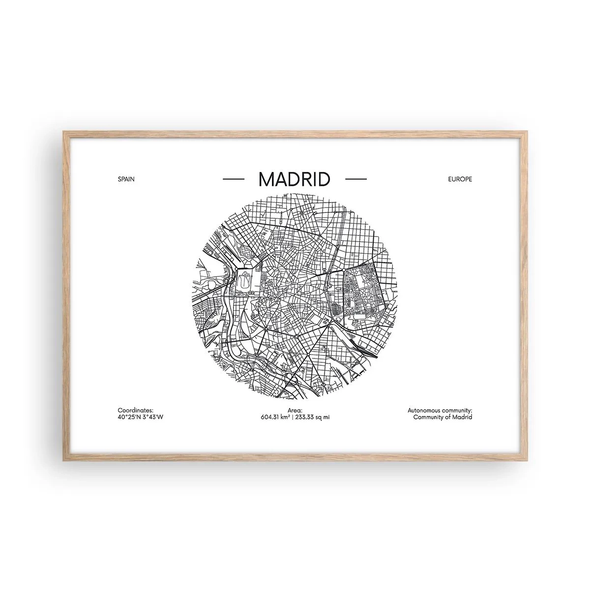 Poster în ramă de stejar deschis - Anatomia Madridului - 100x70 cm