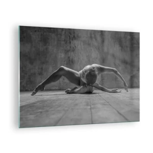 Tablou pe sticlă - Dansator într-o poză pe podea - 70x50cm - Simetria găsită - Decorațiune modernă pentru perete pentru living și dormitor ARTTOR