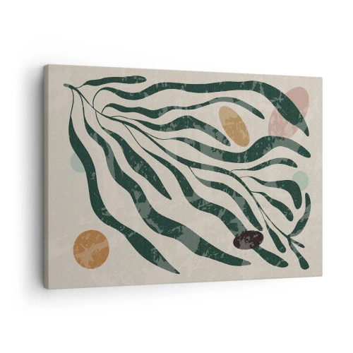 Tablou pe pânză Canvas - Linii și forme organice în verde și bej - 70x50cm - În mijlocul vegetației - Decorațiune modernă pentru perete pentru living și dormitor ARTTOR