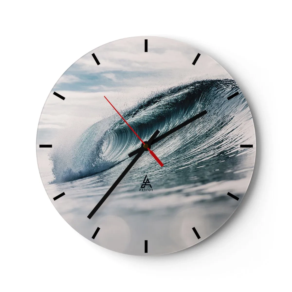 Ceas de perete - Ceas pe sticlă - Un val oceanic dinamic surprins în mișcare - 30x30cm - Summitul apei - Decorațiune modernă pentru perete pentru living, bucătărie și dormitor ARTTOR
