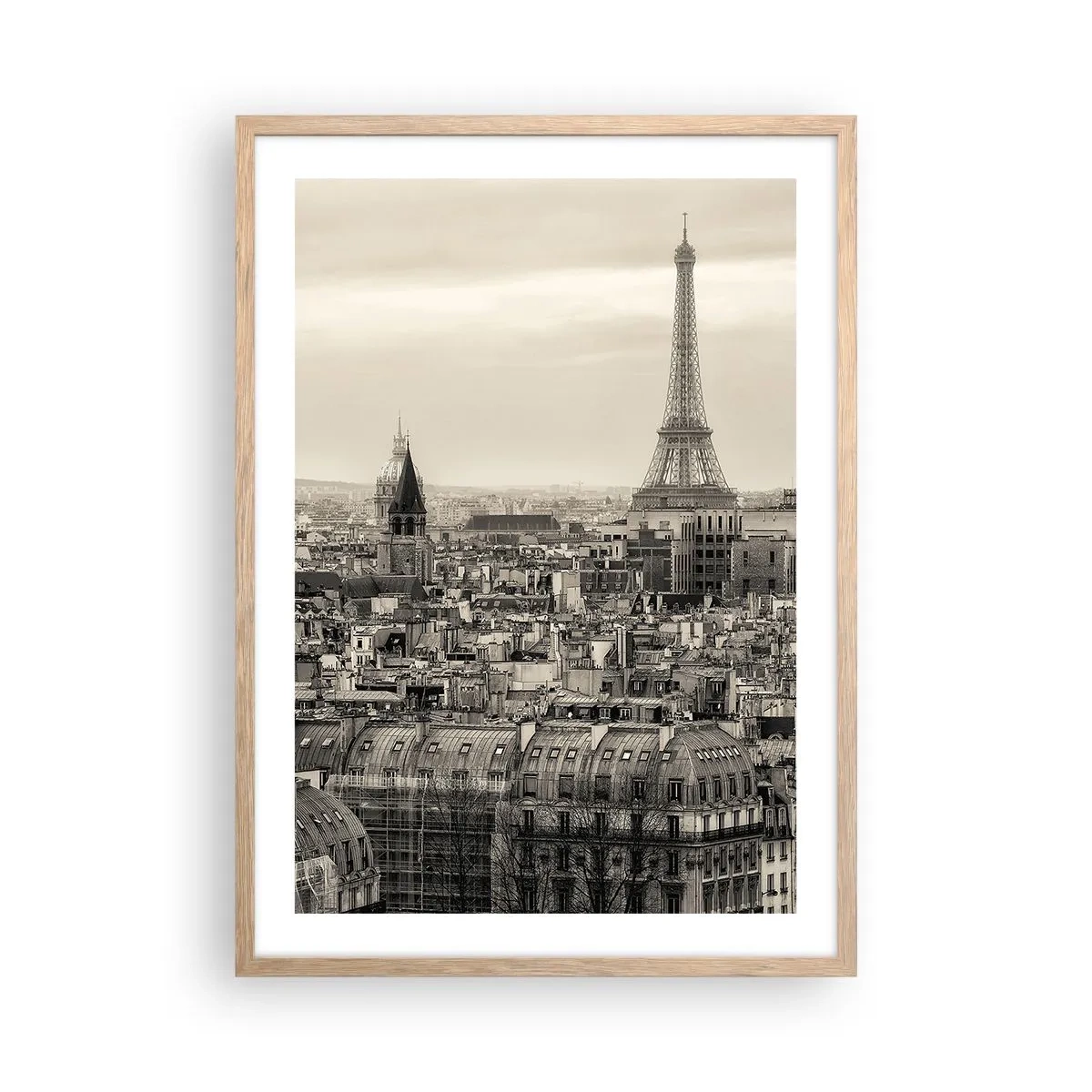 Poster în ramă de stejar deschis - Deasupra acoperișurilor Parisului - 50x70 cm