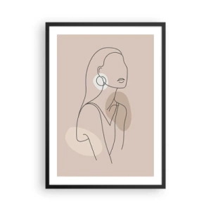Poster în ramă neagră - Un desen minimalist al unei femei în nuanțe pastelate de bej. - 50x70cm - Icoana fecioarei - Decorațiune modernă pentru perete pentru living și dormitor ARTTOR
