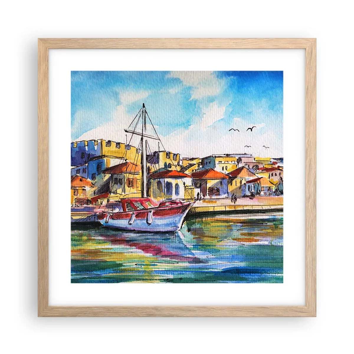 Poster în ramă de stejar deschis - Curcubeu după-amiază - 40x40 cm