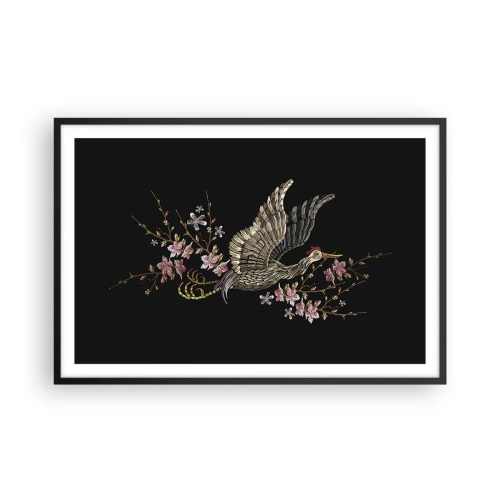Poster în ramă neagră - Pasăre exotică brodată - 91x61 cm