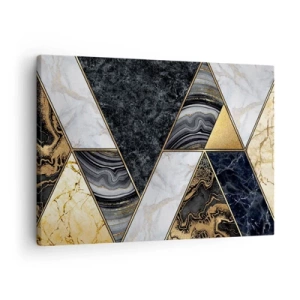 Tablou pe pânză Canvas - Triunghiuri geometrice în auriu, marmură și nuanțe închise - 70x50cm - Piatră cu piatră - Decorațiune modernă pentru perete pentru living și dormitor ARTTOR