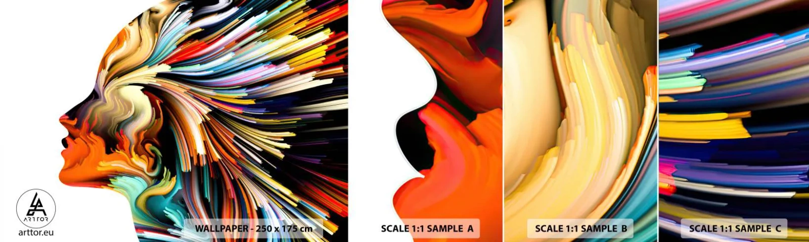 Mostră tapet autocolant Deluxe Sticker - O explozie de imaginație - Abstracția, Femeie, Grafică - 100x30 cm