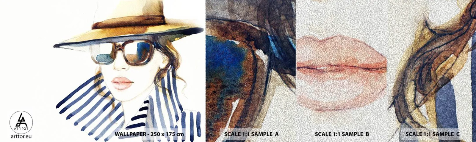 Mostră tapet Premium Sand - Bun venit la Florida! - Chipul de femeie, Portretul unei femei, Modă - 100x30 cm