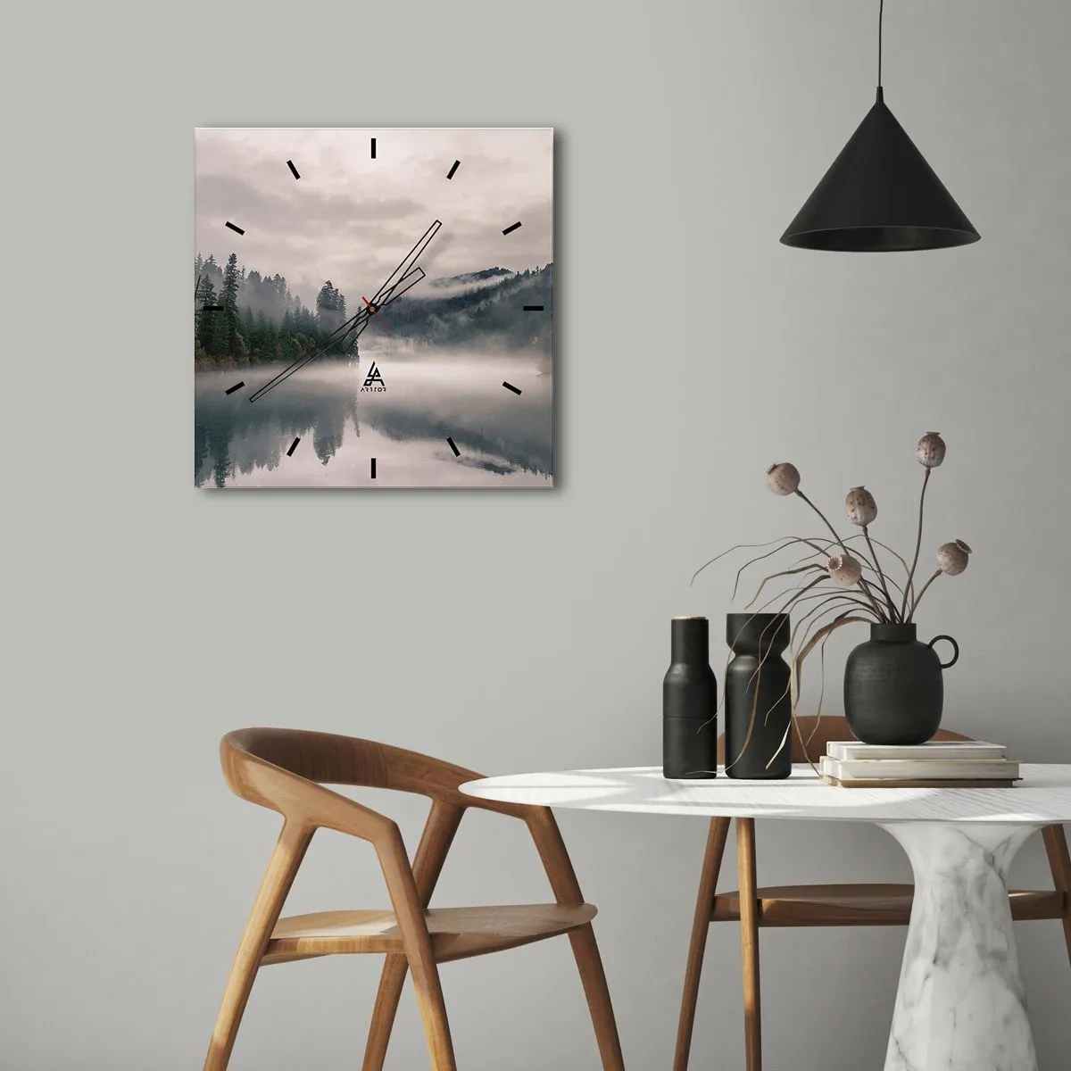 Ceas de perete - Ceas pe sticlă - În reverie, în ceață - 30x30 cm