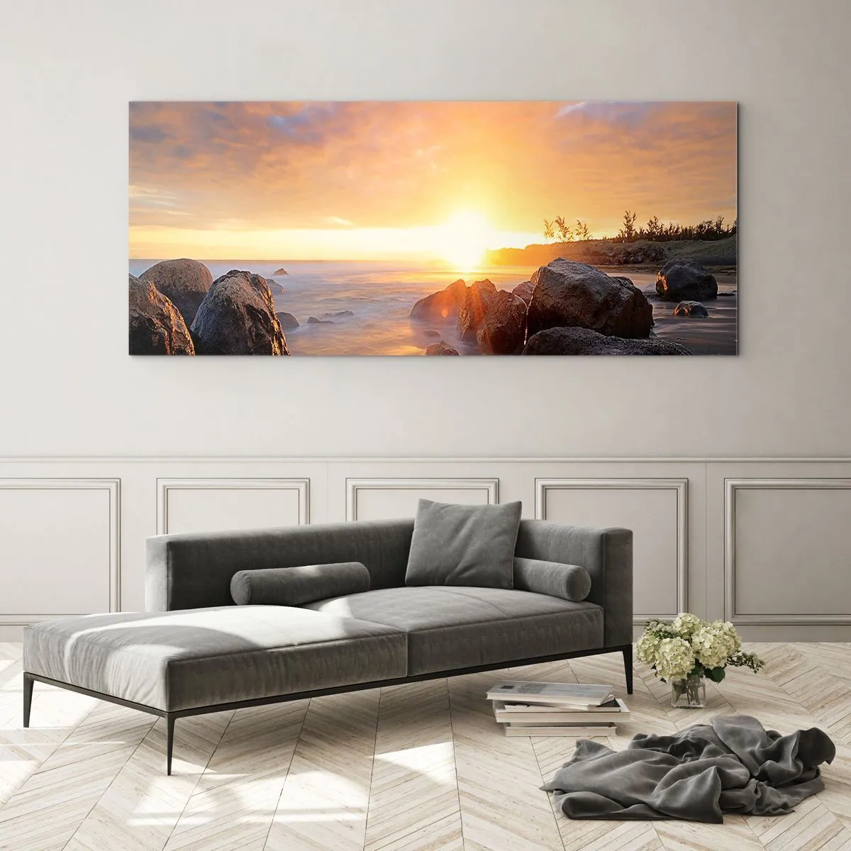 Tablou pe sticlă - Briză luminoasă de seară - 90x30 cm