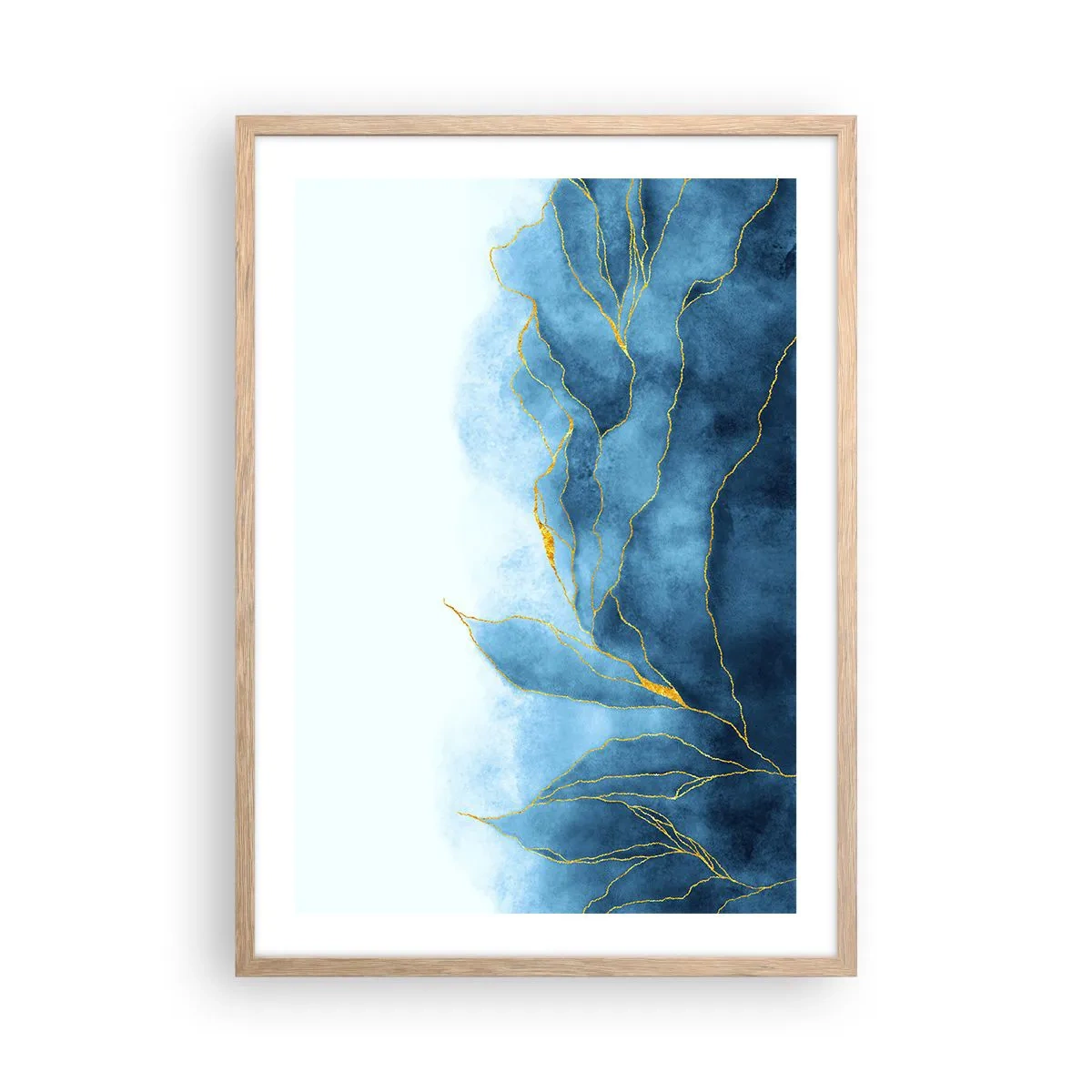 Poster în ramă de stejar deschis - Albastru în aur - 50x70 cm