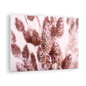 Tablou pe sticlă - Urechi de iarbă uscată în nuanțe de roz pudră - 70x50cm - Aparent discrete - Decorațiune modernă pentru perete pentru living și dormitor ARTTOR