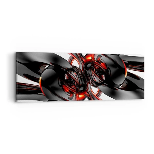 Tablou pe pânză - Mișcare în grafit și roșu - 90x30 cm