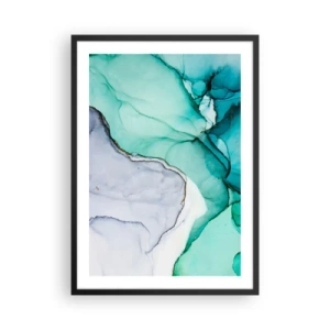Poster în ramă neagră - Un model abstract în nuanțe de turcoaz și gri, inspirat din natură. - 50x70cm - Studiu în turcoaz - Decorațiune modernă pentru perete pentru living și dormitor ARTTOR