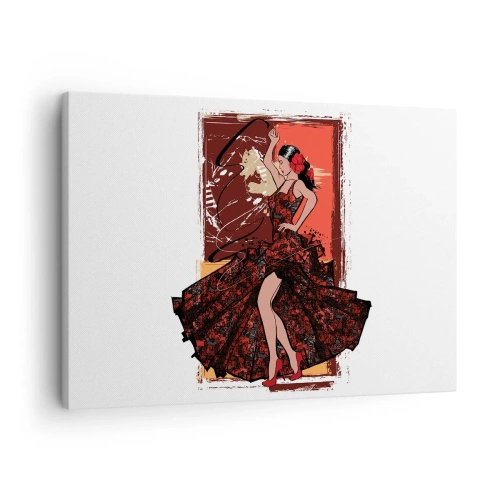 Tablou pe pânză Canvas - O dansatoare într-o rochie roșie și neagră pe un fundal artistic - 70x50cm - În ritmul inimii - Decorațiune modernă pentru perete pentru living și dormitor ARTTOR