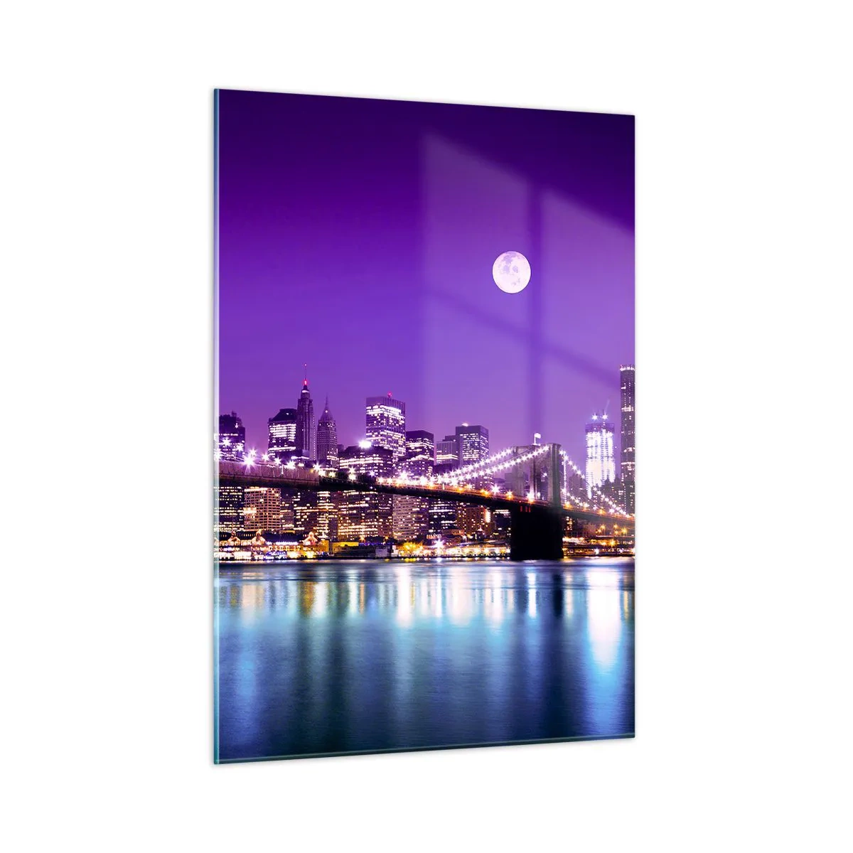 Tablou pe sticlă - Luminile marelui oraș în mov - 50x70 cm