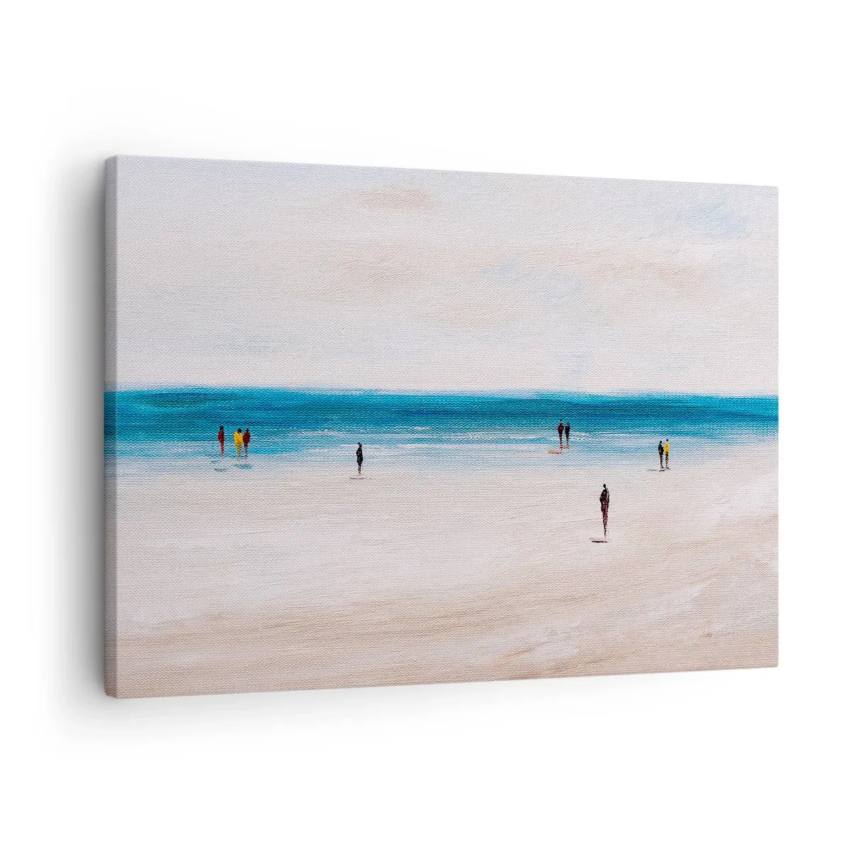 Tablou pe pânză Canvas - O plajă cu oameni pe fundalul unei mări calme - 70x50cm - Nevoia naturală - Decorațiune modernă pentru perete pentru living și dormitor ARTTOR