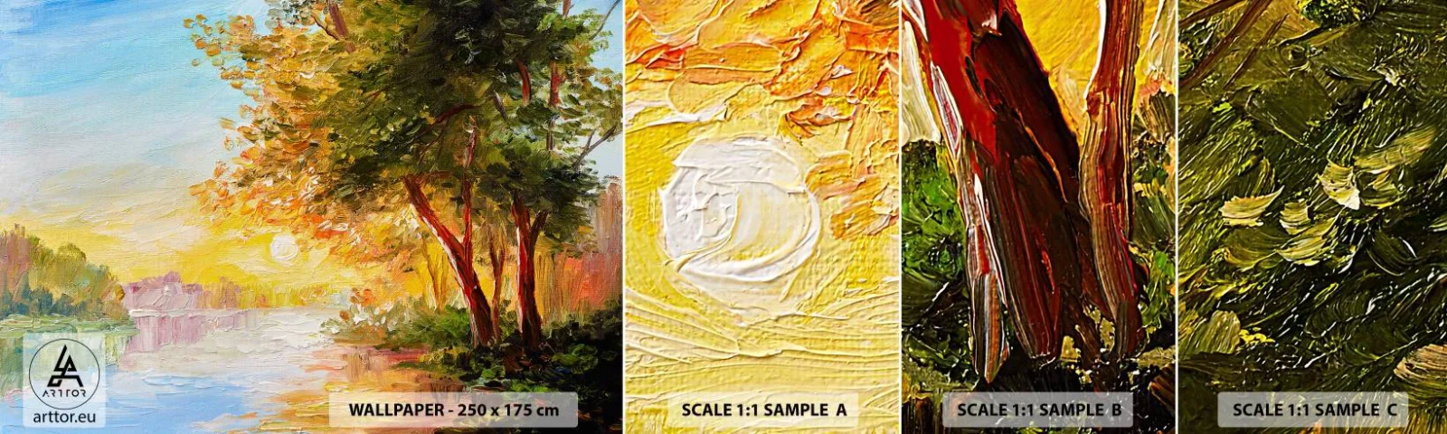 Mostră de Tapet Standard Eco - Et in Arcadia ego - Peisaj, Râu, Raze de soare - 100x30 cm