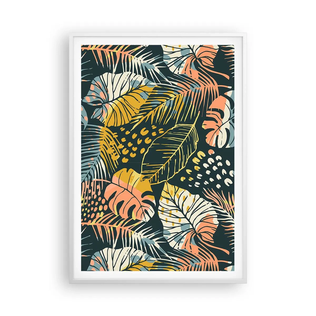 Poster în ramă albă - Fantezie cu frunze - 70x100 cm