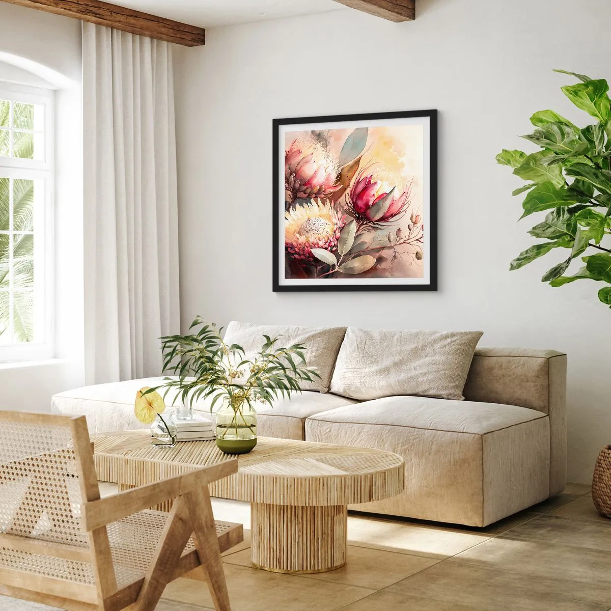 Poster în ramă neagră - Profil și en face - 60x60 cm