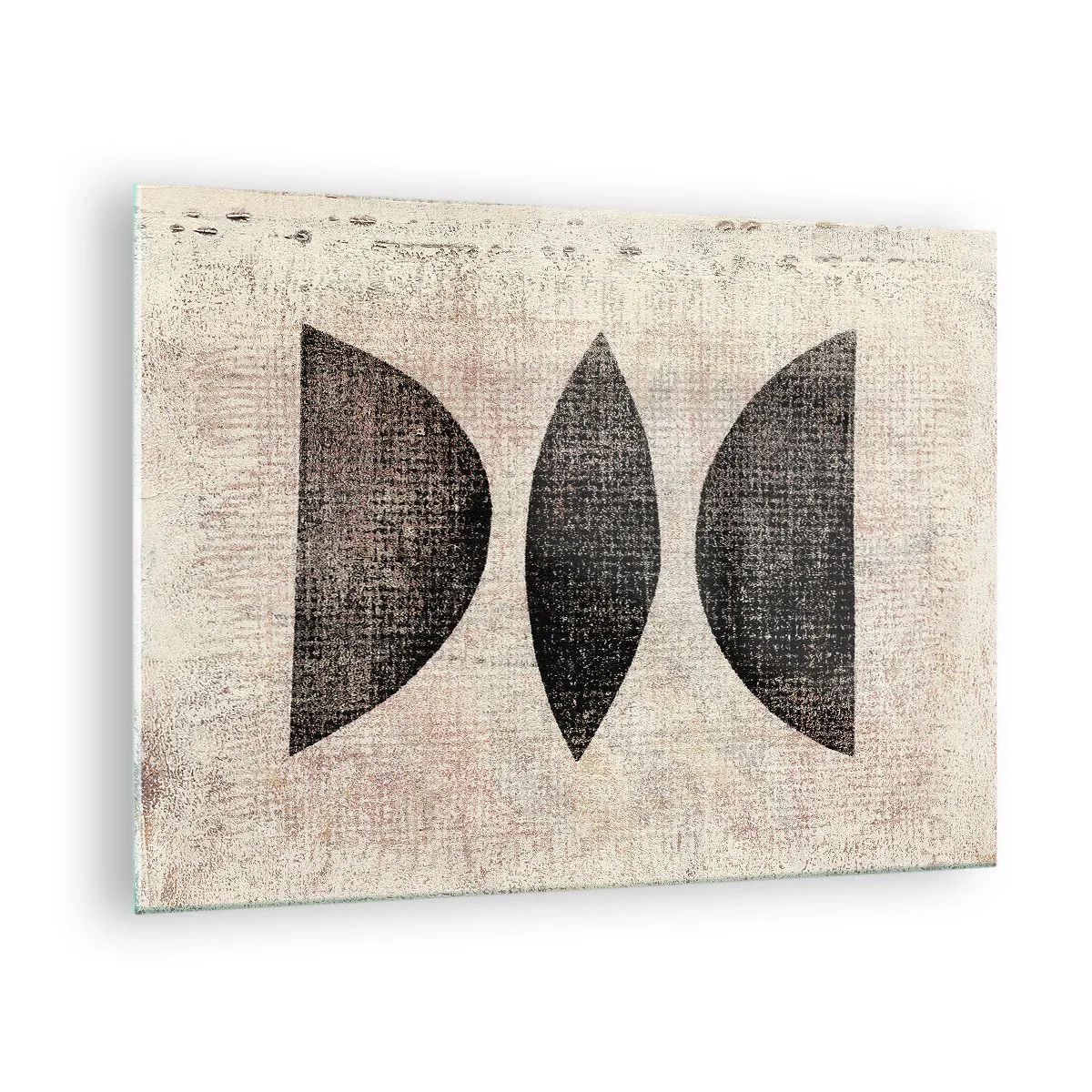 Tablou pe sticlă - Forme geometrice negre pe un fundal bej - 70x50cm - Abstracție etnică - Decorațiune modernă pentru perete pentru living și dormitor ARTTOR