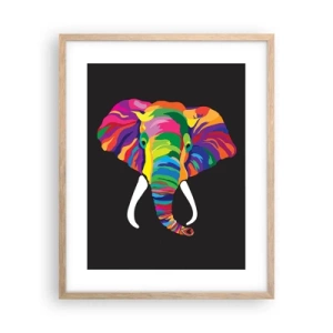 Poster în ramă de stejar deschis - Elefantul căruia îi plăcea să se scalde în curcubeu - 40x50 cm