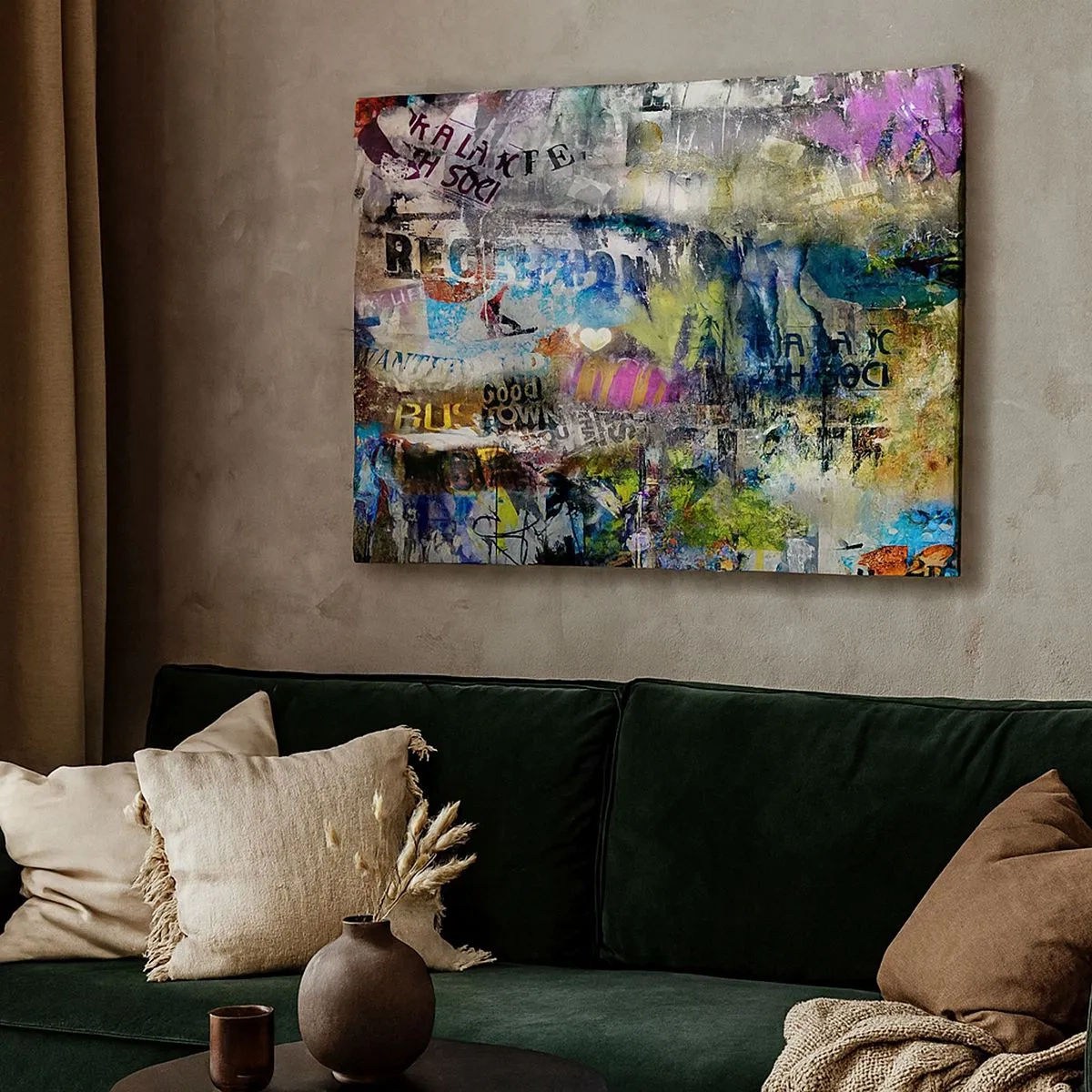 Tablou pe pânză Canvas - Colaj abstract cu text și diverse culori - 70x50cm - Colaj de amintiri - Decorațiune modernă pentru perete pentru living și dormitor ARTTOR