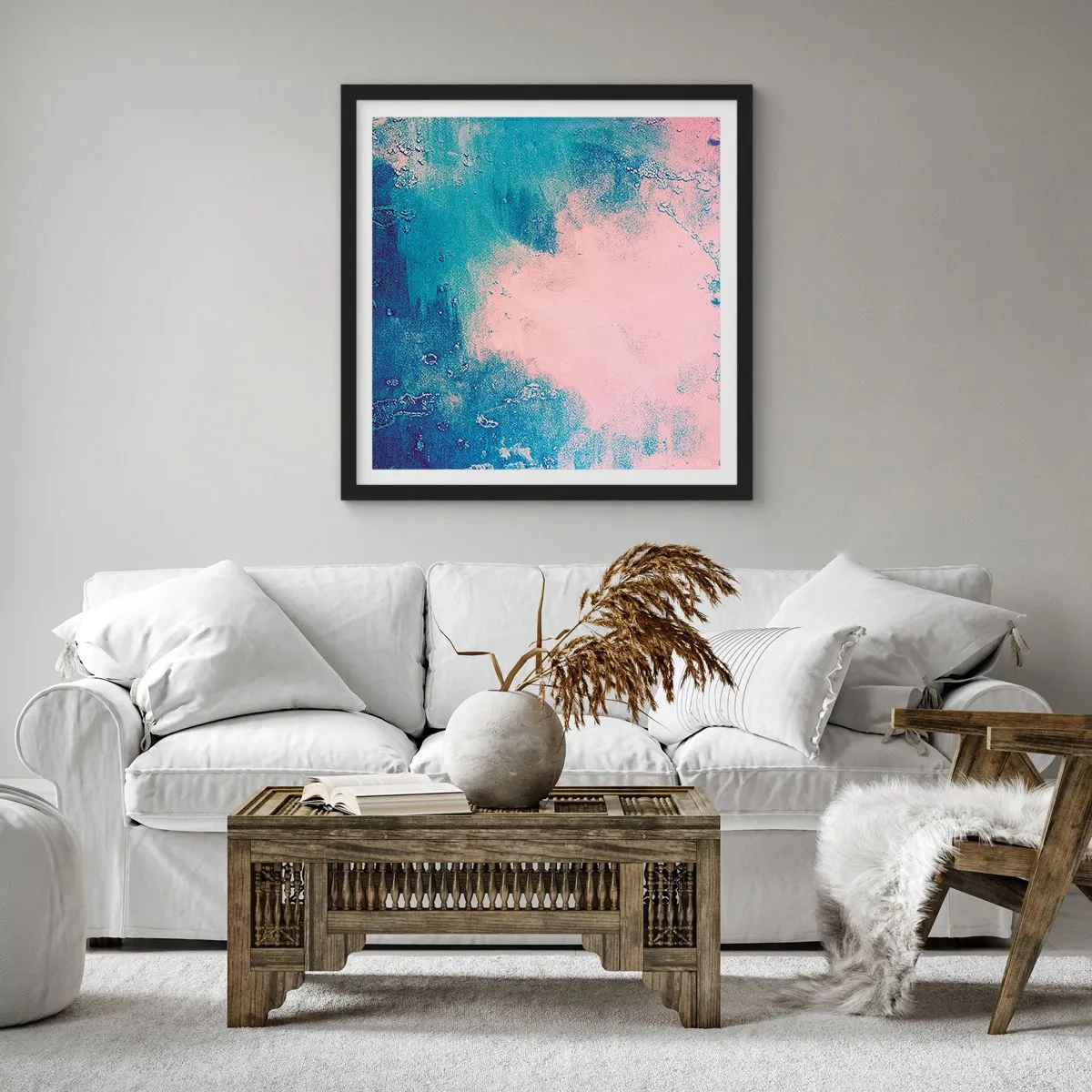 Poster în ramă neagră - Îmbrățișare albastră - 50x50 cm
